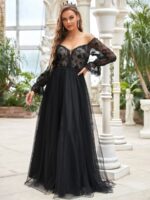 Elegant Evening Dress Deep V Neck Lace Appliques Off-Shoulder Floor Length Ever Pretty 2022 Wedding Dresses Vestidos De Gala 1