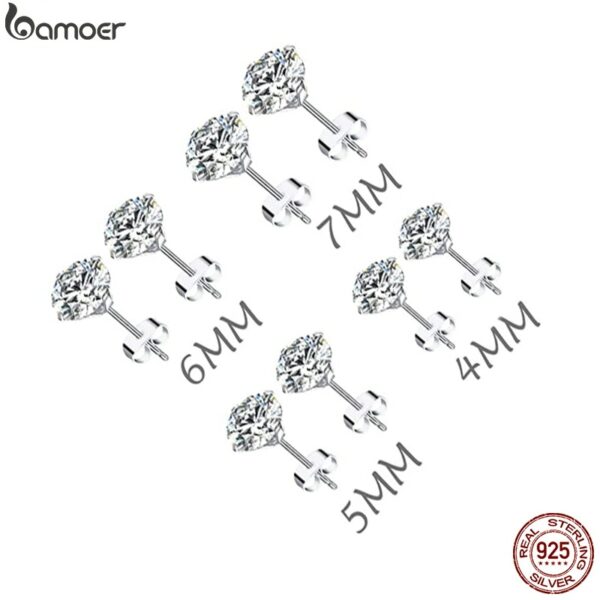 bamoer CZ Stud Earrings 925 Sterling Silver Platinum Plated Round Cubic Zirconia Hypoallergenic Earrings 4mm 5mm 6mm 7mm BSE166 3