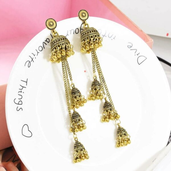 Indian Vintage Metal Long Tassel Earrings for Women Boho Ethnic Female Pearl Statement Earring Afghan Tribal Party Jewelry Gift 2