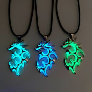 Luminous Dragon Necklace Glowing Night Fluorescence Antique Silver Plated Glow In The Dark Necklace for Men Women Party Hallowen 1