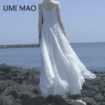 UMI MAO Yamamoto Dark Summer Beach Black White Super Long Irregular Big Swing Elegant Suspender Dress Women Femme Y2K Fashion 1