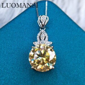 Luuomansi Luxury 5CT 11MM Yellow Moissanite Necklace Passed Diamond Test S925 Silver Wedding Jewelry Anniversary 1