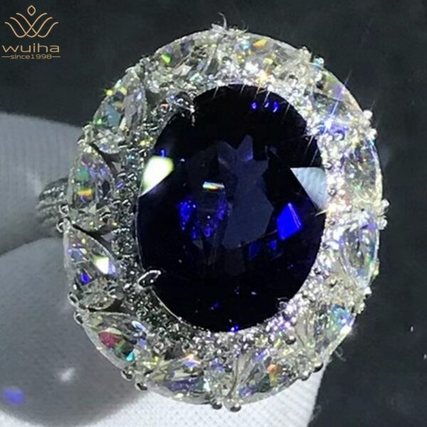 WUIHA Solid 9K White Gold 3EX 7.28CT VVS Sapphire Gemstone Real Moissanite Diamond Wedding Engagement Ring Fine Jewelry With GRC 1