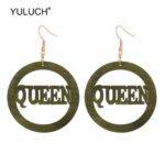 YULUCH 2019 Ethnic Big Round Wooden Hollow Letter Queen Drop Earrings African Wood Chip Pendant Earrings For Women Lady Girls 4