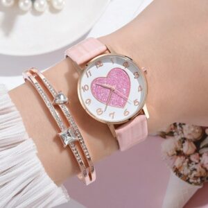 Cute Women Bracelet Watch Fashion Leather Strap Ladies Watch Heart-shaped Dial Cheap Exquisite Clock Gift 1