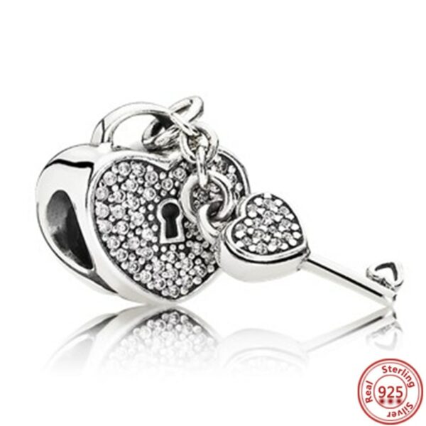 925 Sterling Silver Openwork Padlock Lock Heart Key Pendant Beads Fit Original Pandora Charm Bracelet Necklace Women Jewelry DIY 4