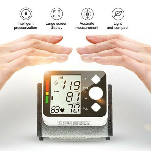 Portable Automatic Sphygmomanometer LCD Display Wrist Blood Pressure Monitoring Medical Pulse Heart Rate Monitoring Tonometer 6