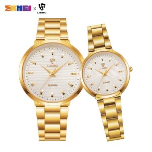Luxury Couple Watch Quartz Wrist Watches Golden Fashion Stainless Steel Lovers Watch For Women & Men Analog Wristwatch L1012 1