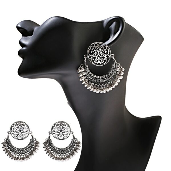 Retro Moon Indian Jewelry Jhumka Earrings Orecchini Vintage Gypsy Flower Gold Color Tassel Earrings For Women 5