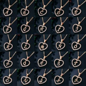 Womens Jewelry Name Initials Heart Pendant Necklace 26 Letters Zircon Love Necklaces Girls Gifts the First Letter Accessories 2