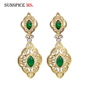 Sunspicems Gold Color Long Drop Dangle Earrings Turkish Brand Design India Ethnic Wedding Jewelry Arabic Traditional Bijoux Gift 1