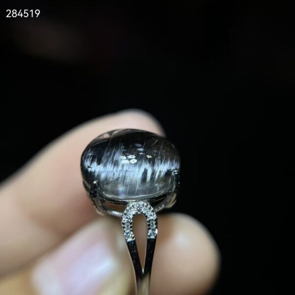 Natural Brookite Black Platinum Silver Rutilated Quartz Oval Ring 13.4/11.7mm Rutilated 925 Silver Woman Men AAAAA 1