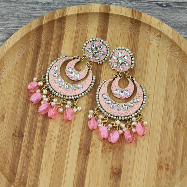Classic Indian Oxidized Jewelry Earring Boho Crystal Pearl Chandbali Bollywood Party Wedding Wear Double Moon Earrings for Women 5