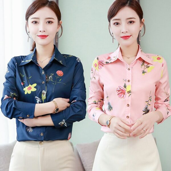 Casual Blusa Women Shirt Turn Down Collar Chiffon Blouse Long Sleeve Floral Print Blouses Office Lady Work Shirts Korean Camisas 3