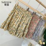 Sutimin Summer Women Skirts Shorts A-line Floral Printed Ruffle High Waist Skirts Women Cute Sweet Girls Dance Mini Skirt Kawaii 6