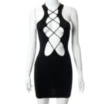 Sexy Hollow Out Bodycon Mini Dress For Women Casual Bandage Party Birthday Dresses 2022 Summer Black White Y2K Ladies Clothing 4