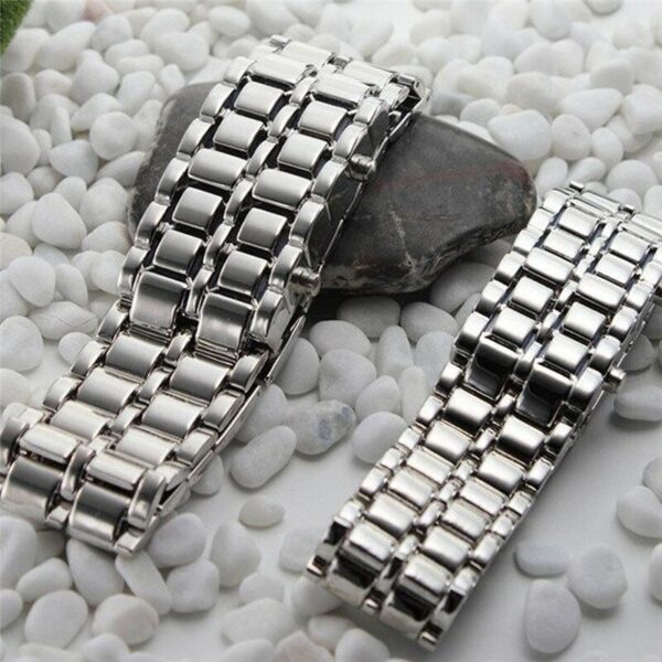 Women's Men's Volcanic Lava Iron Samurai Metal Faceless Bracelet Sport LED Watch 6