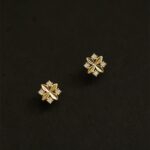 S925 Sterling Silver Plated 14k Gold Stud Earrings for Women Rhombus Zirconia Cross Flower Temperament New Earrings Ear Jewelry 3