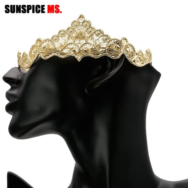 Sunspicems Gold Color Moroccan Wedding Jewelry Sets Golden Crown Earring Necklace Bracelet 4 pcs DUBAI Bride Gift 5