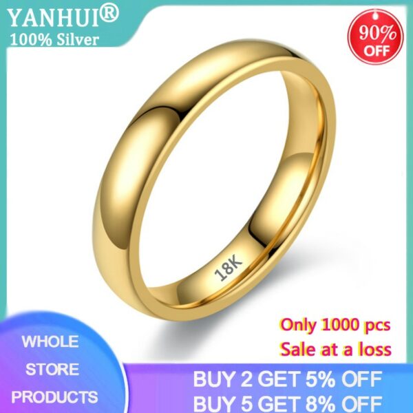 YANHUI Simple Round 4mm Never Fade Original Solid Stainless Steel Ring 18K Gold Gloss Wedding Band For Women And Men Couple Gift 2