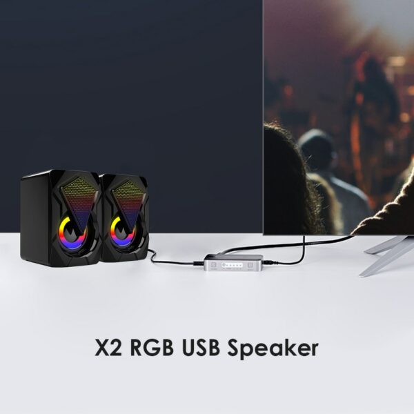 X2 Computer Speakers USB Powered 3Wx2 Bass Speakers with RGB Light for PC Wired Stereo Sound Surround Loudspeaker  For Laptop 3