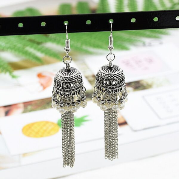 Indian Vintage Metal Long Tassel Earrings for Women Boho Ethnic Female Pearl Statement Earring Afghan Tribal Party Jewelry Gift 6