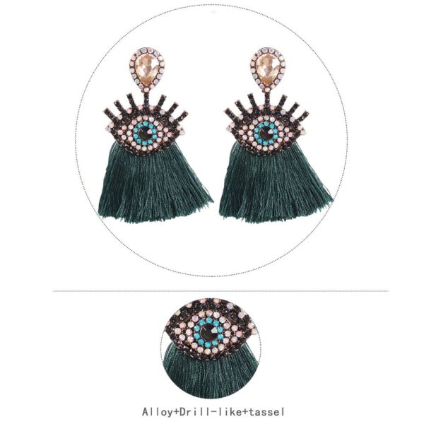 2021 New Arrival Vintage Evil Eye Tassel Earring Bohemian Style Crystal Ethnic Long Fringe Earring Women Jewelry 4