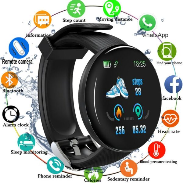 D18 Smart Watch Heart Rate Monitor Men's Women's Smartwatch Round Fitness Digital Watches for Men Women Band Bracelet PK D20 Y68 1