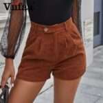 Viifaa Brown Corduroy High Waist Winter Shorts Women Fashion Clothing Slant Pocket Casual Female Straight Short Shorts 1