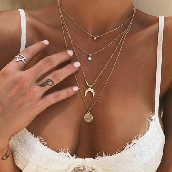 LATS Gold color Choker Necklace for women Multilayer Long moon Tassel Pendant Chain Necklaces & Pendants chokers Fashion Jewelry 1