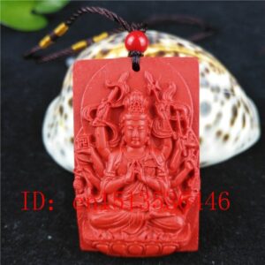 Chinese Natural Red Organic Cinnabar Bodhisattva Necklace Pendant Men Lucky Charm Jewellery Buddhism  Amulet Hot 1