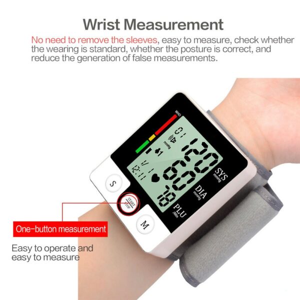 Blood Pressure Monitor Digital Heart Beat Rate Pulse Meter Electric Wrist Voice Alarm Automatic Home Blood Pressure Meter Kit 6