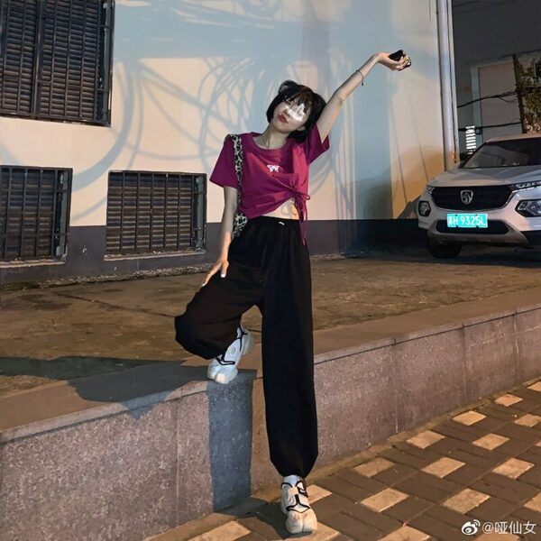 Women Casual Pants Ankle Length Bundle Sweatpants Students Harajuku Personality Fitness BF Ulzzang All-match Straight Trousers 5