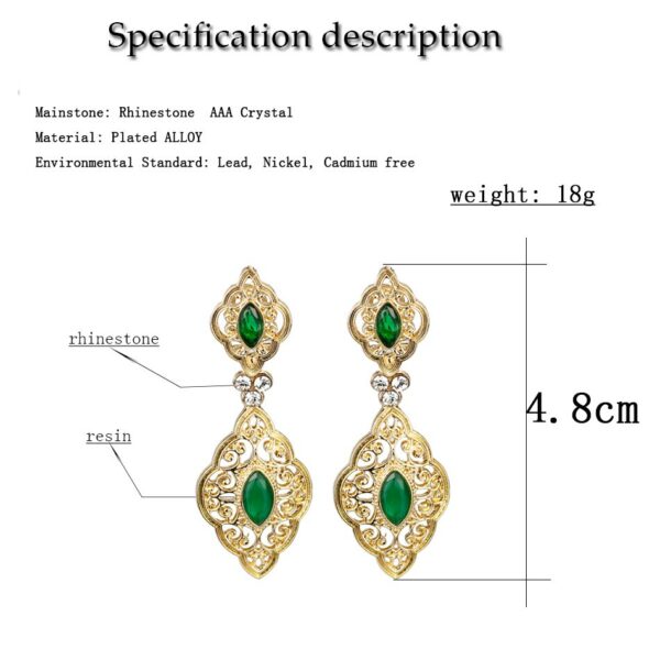 Neovisson Gold Color Arabic Women Dangle Earrings Red Green Crystal Morocco Design 6