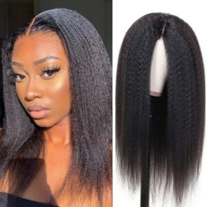 220% Density Kinky Straight Synthetic Wigs For Black Women Yaki Straight Wig Pre Plucked Hairline with Baby Hair Afro Wigs 1