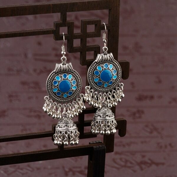 Traditional Indian Ethnic Silver Color Drop Earrings Tassel For Women Gypsy Tassel Jhumka Jhumki Earring Dangle Statement 5