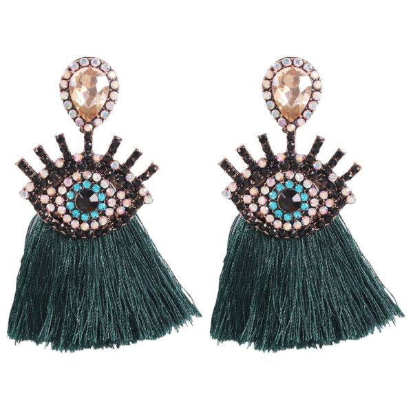 2021 New Arrival Vintage Evil Eye Tassel Earring Bohemian Style Crystal Ethnic Long Fringe Earring Women Jewelry 6