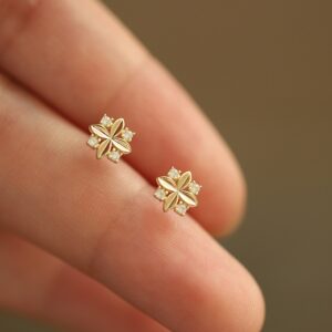 S925 Sterling Silver Plated 14k Gold Stud Earrings for Women Rhombus Zirconia Cross Flower Temperament New Earrings Ear Jewelry 2