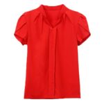 Women V Neck Chiffon Blouse Short Sleeve Solid Color Shirt Large Sizes Bodycon Elegant Ladies Autumn Fashion Shirt 6