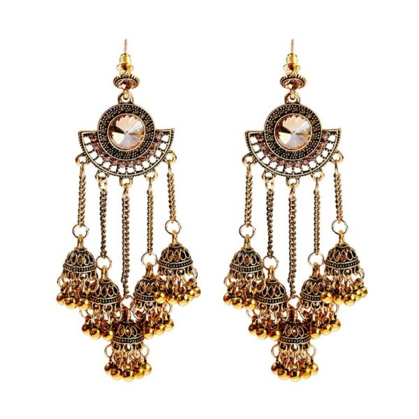 Women's Retro Big Gold Jhumka Earrings Indian Jewelry Classic White Beads Long Chain Tassel Dangle Earrings Hangers 4