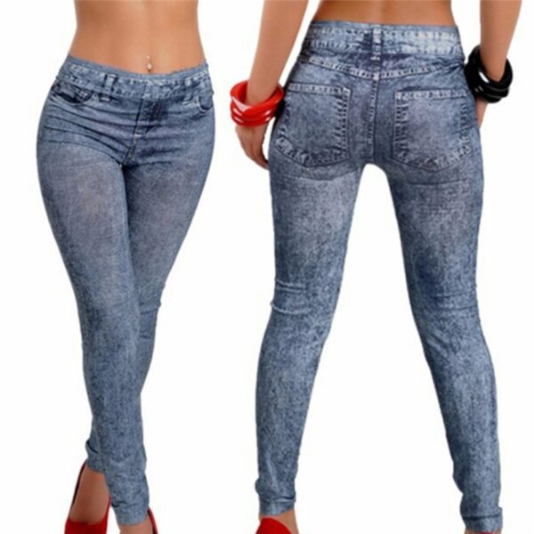 1PCS Women Leggings Denim Jeans Pants With Pocket Slim Leggings Women Fitness Blue Black Leggins 2