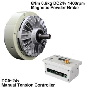 Magnetic Powder Brake 6Nm 0.6kg DC 24V One Single Shaft W/Manual Tension Controller Kits for Bagging Printing Dyeing Machine 1