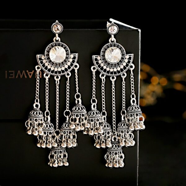 Women's Retro Big Gold Jhumka Earrings Indian Jewelry Classic White Beads Long Chain Tassel Dangle Earrings Hangers 2