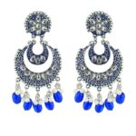 Classic Indian Oxidized Jewelry Earring Boho Crystal Pearl Chandbali Bollywood Party Wedding Wear Double Moon Earrings for Women 2