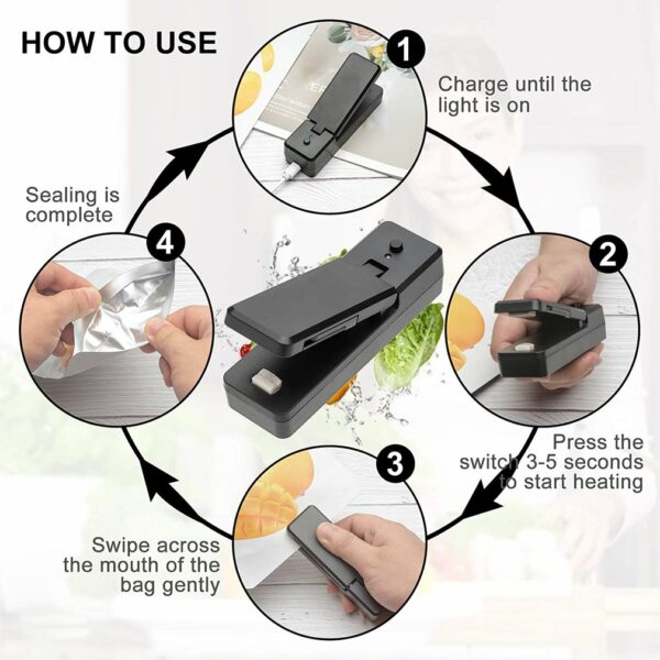2 In 1 Mini Magnetic Sealer Bag Cutter Opener Portable Food Snack Sealing Packaging Machine Rechargeable Kitchen Bag Heat Sealer 3