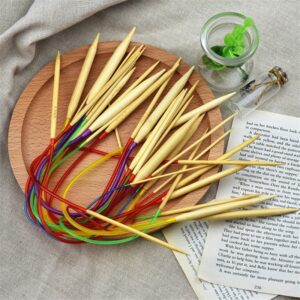 18 PCs/Set Bamboo Circular Knitting Needles Multicolor plastic cording 40cm long For Kniting Tools 1