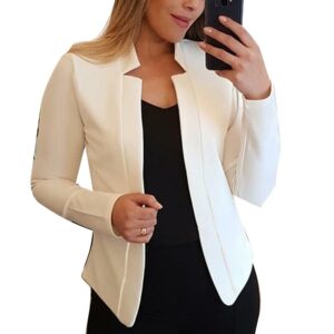 Fall Fashion Women Solid Color Long Sleeve Stand Collar Slims Fit Blazer Coat Women's Clothing Blazers Fashion Long Sleeve Suits 1
