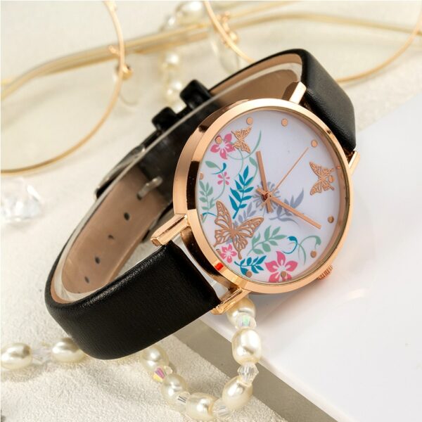 Simple Female Dress Wristwatches Classical Design Printed Butterfly Luxury Women Fashion Watches Ladies Quartz Leather Watch 2