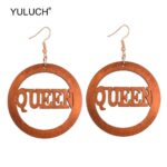 YULUCH 2019 Ethnic Big Round Wooden Hollow Letter Queen Drop Earrings African Wood Chip Pendant Earrings For Women Lady Girls 1
