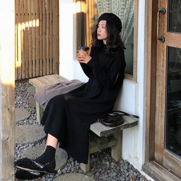 Long Sleeve Dresses Women Autumn Black Mid-calf Vintage Cozy Casual O-neck Hot Sale Minimalist Elegant All-match Ulzzang Street 6